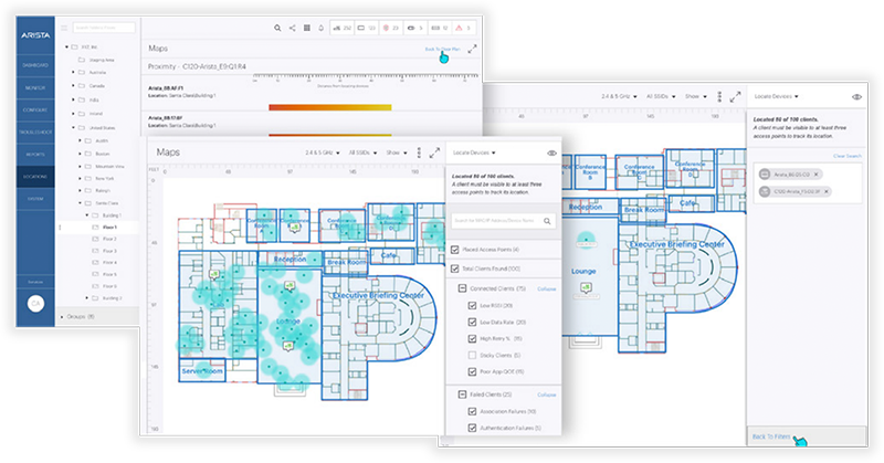 CloudVision CUE wireless location and client experience interface